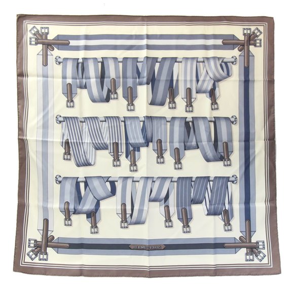 Hermes Carré 90 Scarf, Ivory/Greige, 100% Silk, Large Stole, Women's - Picture 1 of 5